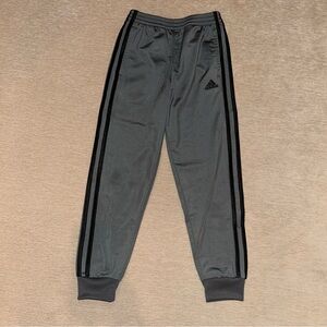 Adidas Kids Charcoal Joggers with Black Stripes Size 7